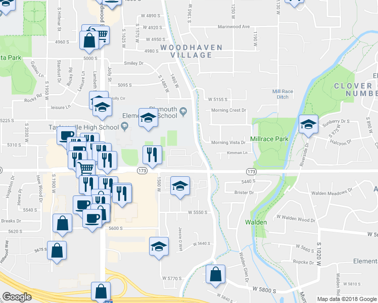 map of restaurants, bars, coffee shops, grocery stores, and more near 5333 Beacon Hill Circle in Taylorsville