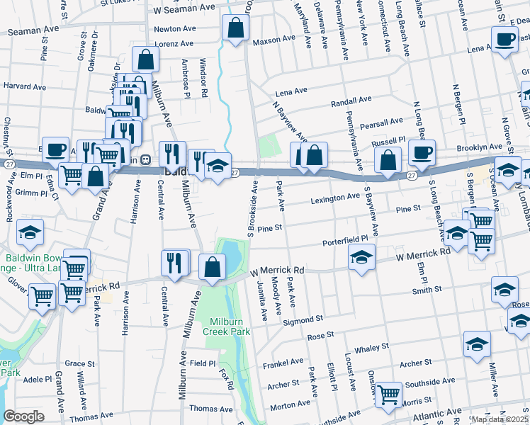 map of restaurants, bars, coffee shops, grocery stores, and more near 227 Lexington Avenue in Freeport