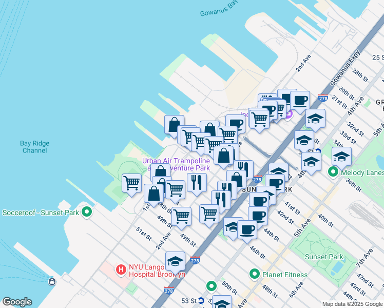 map of restaurants, bars, coffee shops, grocery stores, and more near 4290 1st Avenue in Brooklyn
