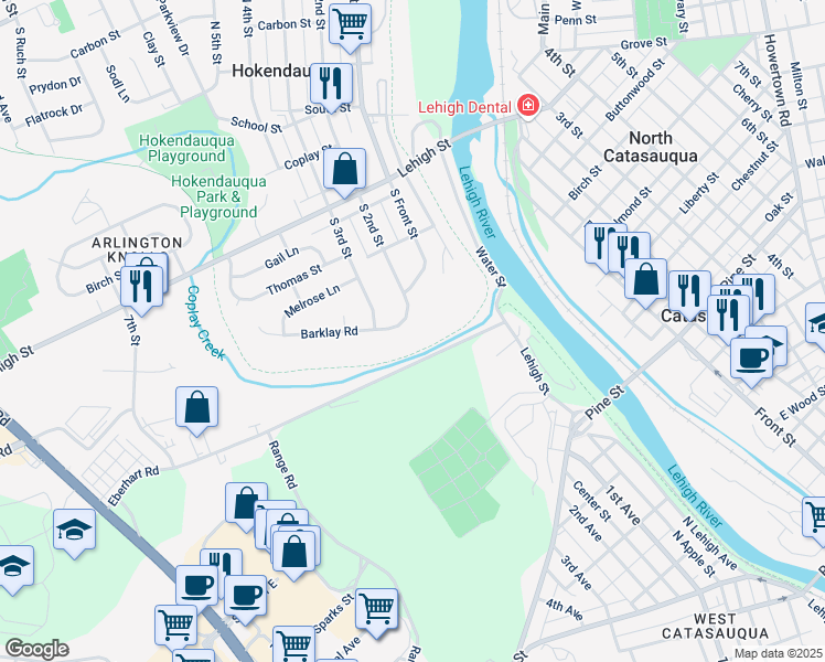 map of restaurants, bars, coffee shops, grocery stores, and more near 3376 South 2nd Street in Hokendauqua