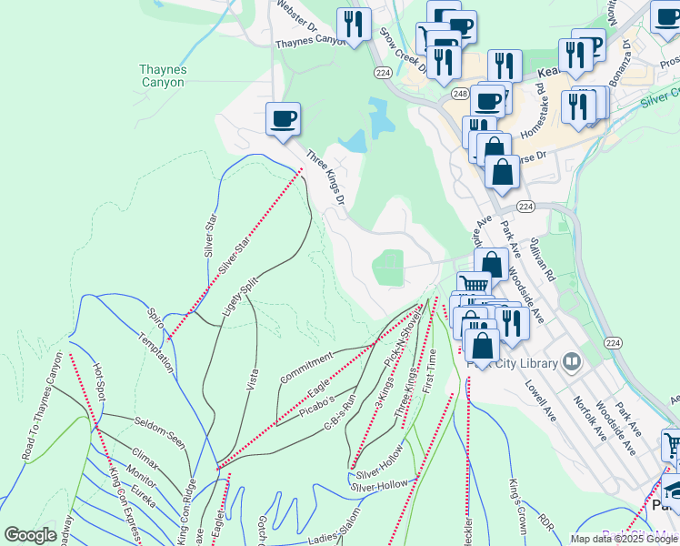 map of restaurants, bars, coffee shops, grocery stores, and more near 1445 Crescent Road in Park City