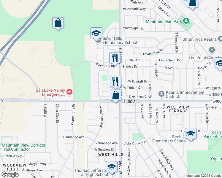map of restaurants, bars, coffee shops, grocery stores, and more near 5328 Winter Ridge Lane in Salt Lake City