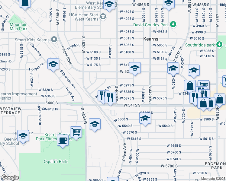 map of restaurants, bars, coffee shops, grocery stores, and more near 4661 West Caplan Street in Kearns