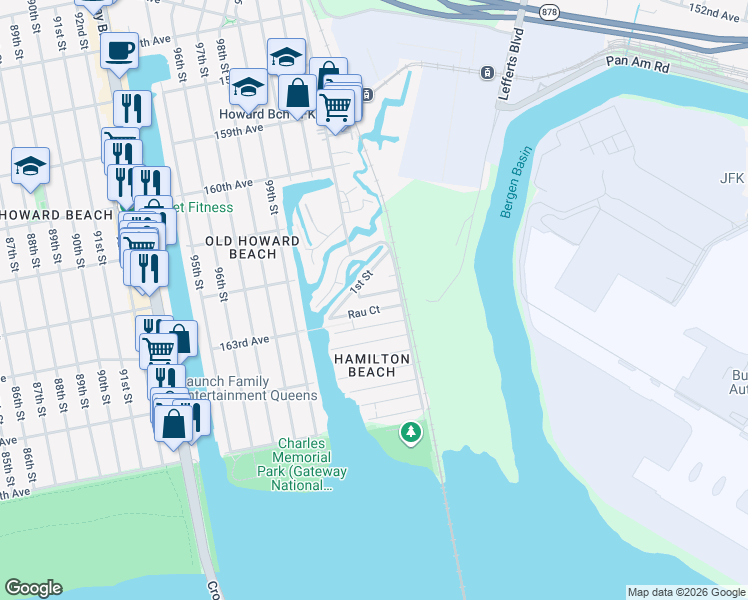 map of restaurants, bars, coffee shops, grocery stores, and more near 102-3 Dunton Court in Queens