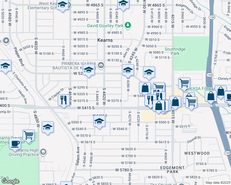 map of restaurants, bars, coffee shops, grocery stores, and more near 4350 West 5335 South in Kearns