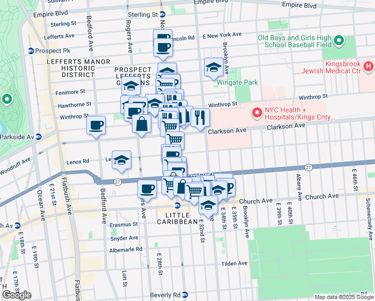 map of restaurants, bars, coffee shops, grocery stores, and more near 333 Lenox Road in Brooklyn