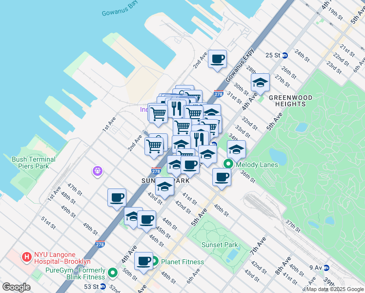 map of restaurants, bars, coffee shops, grocery stores, and more near 316 37th Street in Brooklyn