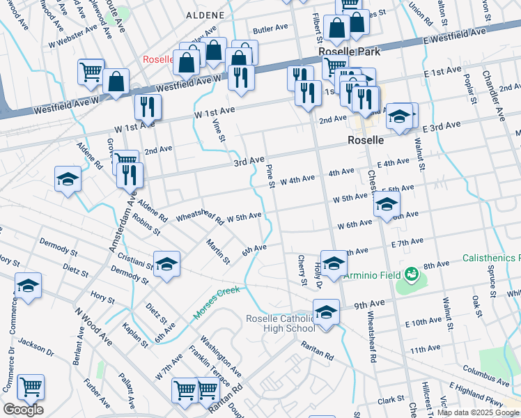 map of restaurants, bars, coffee shops, grocery stores, and more near 316 West 5th Avenue in Roselle