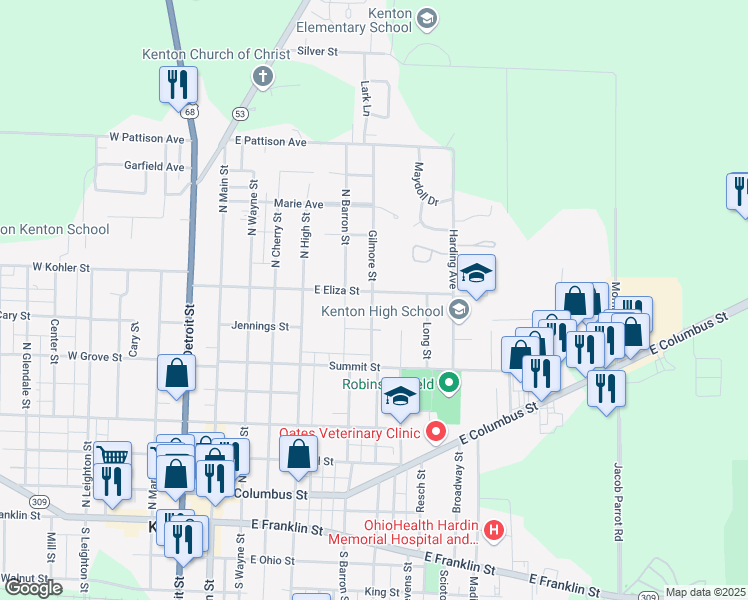 map of restaurants, bars, coffee shops, grocery stores, and more near 530 Gilmore Street in Kenton