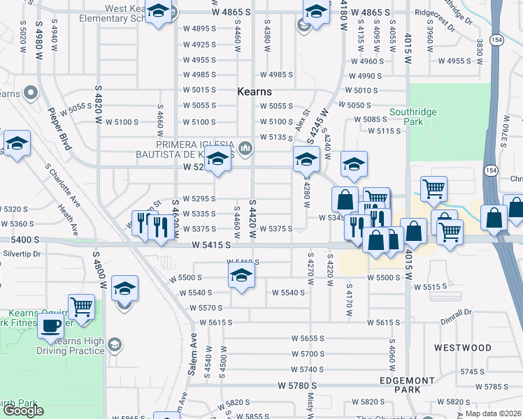 map of restaurants, bars, coffee shops, grocery stores, and more near 4390 W 5335 S in Salt Lake City