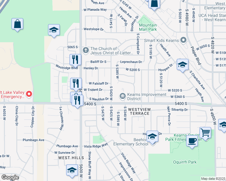 map of restaurants, bars, coffee shops, grocery stores, and more near 5321 South 5420 West in Kearns