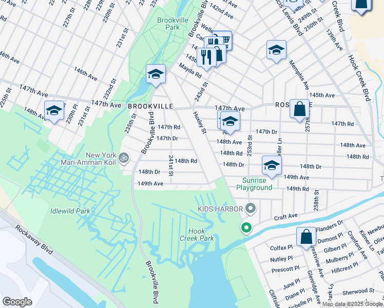 map of restaurants, bars, coffee shops, grocery stores, and more near 148-08 Edgewood Street in Queens