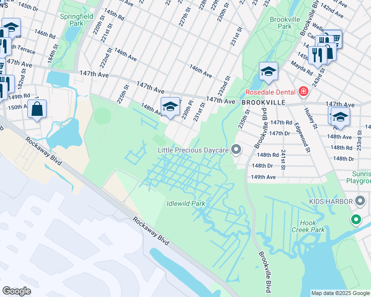 map of restaurants, bars, coffee shops, grocery stores, and more near 148-45 231st Street in Queens