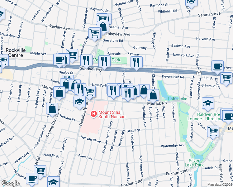 map of restaurants, bars, coffee shops, grocery stores, and more near 2327 Concord Street in Oceanside