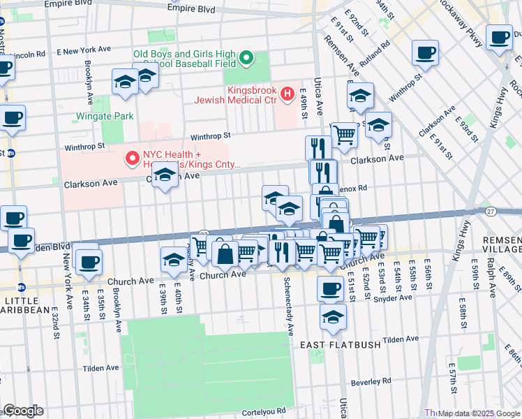 map of restaurants, bars, coffee shops, grocery stores, and more near 302 East 46th Street in Brooklyn