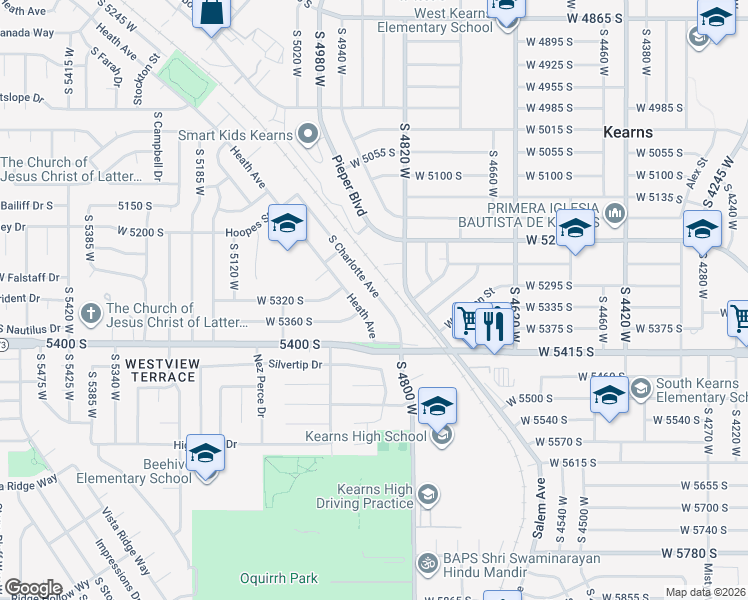map of restaurants, bars, coffee shops, grocery stores, and more near 5320 South Charlotte Avenue in Kearns