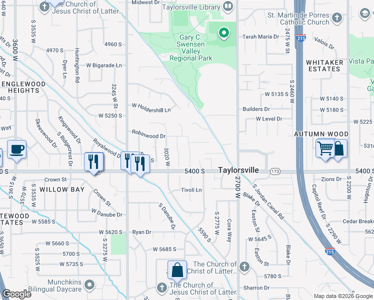 map of restaurants, bars, coffee shops, grocery stores, and more near 5324 South Robinwood Circle in Salt Lake City