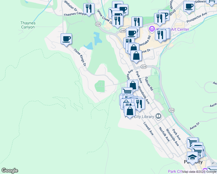 map of restaurants, bars, coffee shops, grocery stores, and more near 405 Silver King Drive in Park City