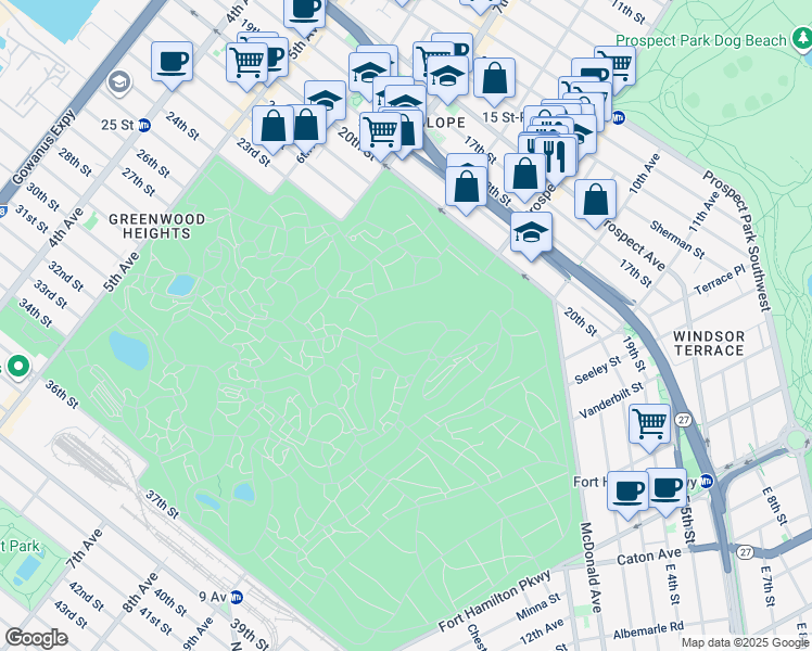 map of restaurants, bars, coffee shops, grocery stores, and more near Linden Avenue in Brooklyn