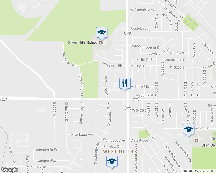 map of restaurants, bars, coffee shops, grocery stores, and more near 5323 Rocky Ridge Road in West Valley City