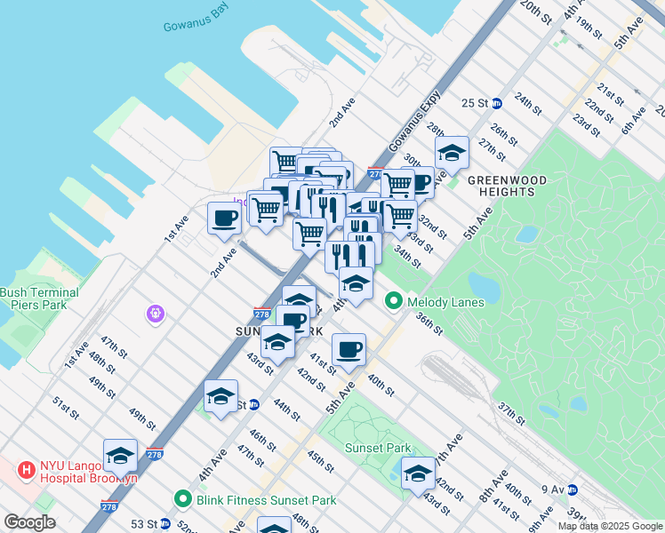 map of restaurants, bars, coffee shops, grocery stores, and more near 351 37th Street in Brooklyn