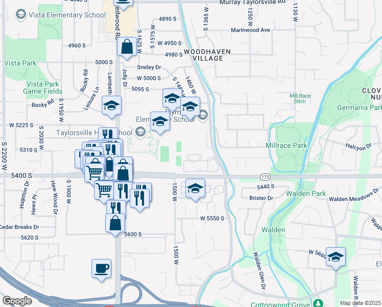 map of restaurants, bars, coffee shops, grocery stores, and more near 1430 Beacon Hill Circle in Taylorsville