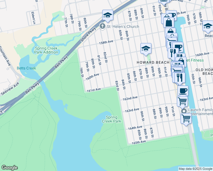 map of restaurants, bars, coffee shops, grocery stores, and more near 81-19 161st Avenue in Queens