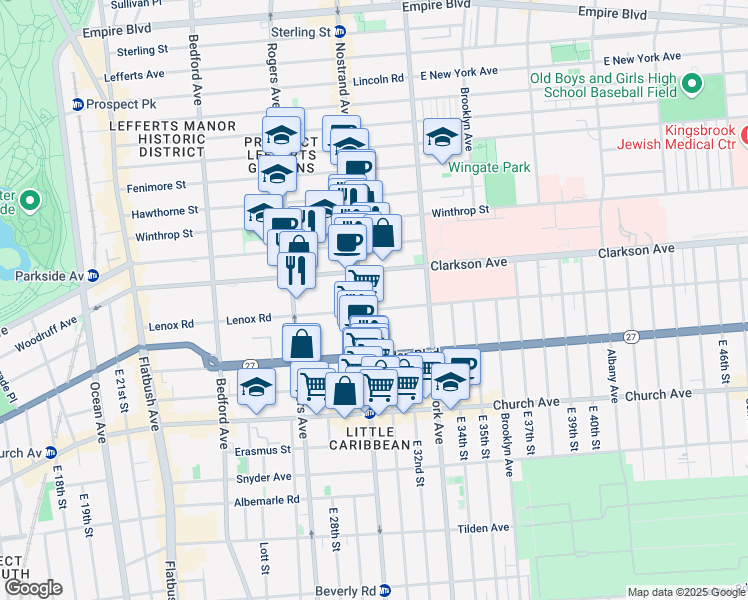map of restaurants, bars, coffee shops, grocery stores, and more near 1328 Nostrand Avenue in Brooklyn