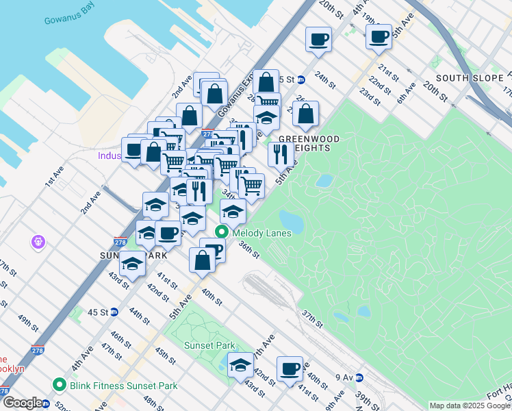 map of restaurants, bars, coffee shops, grocery stores, and more near in Brooklyn