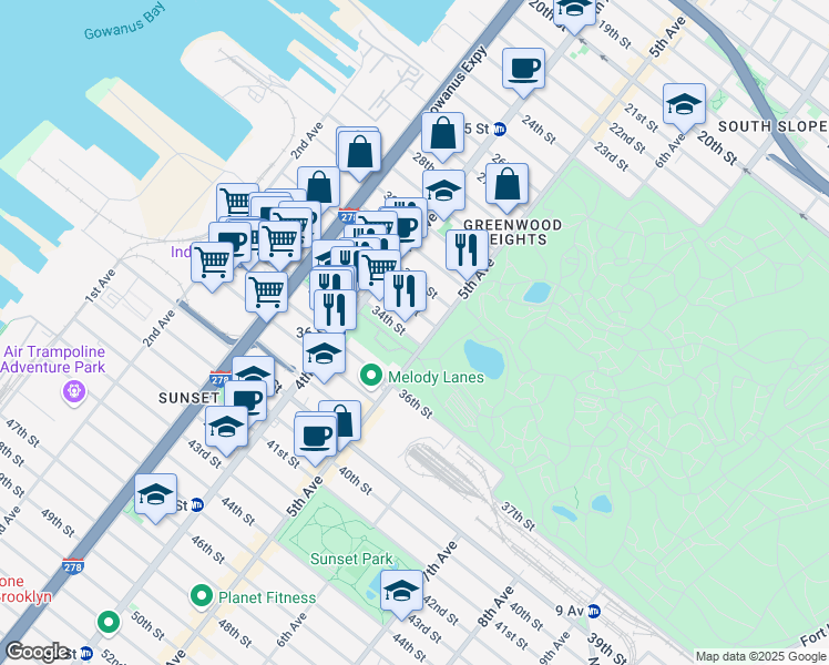 map of restaurants, bars, coffee shops, grocery stores, and more near in Brooklyn