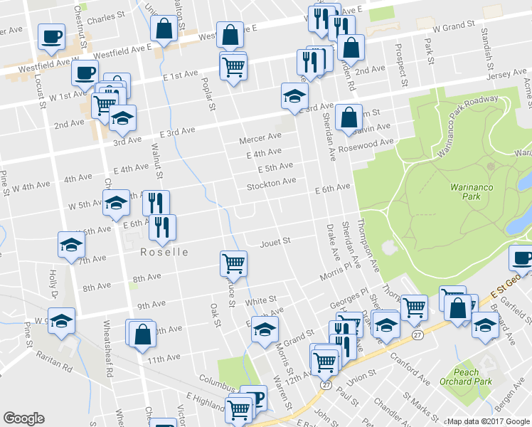 map of restaurants, bars, coffee shops, grocery stores, and more near 608 Chandler Avenue in Roselle
