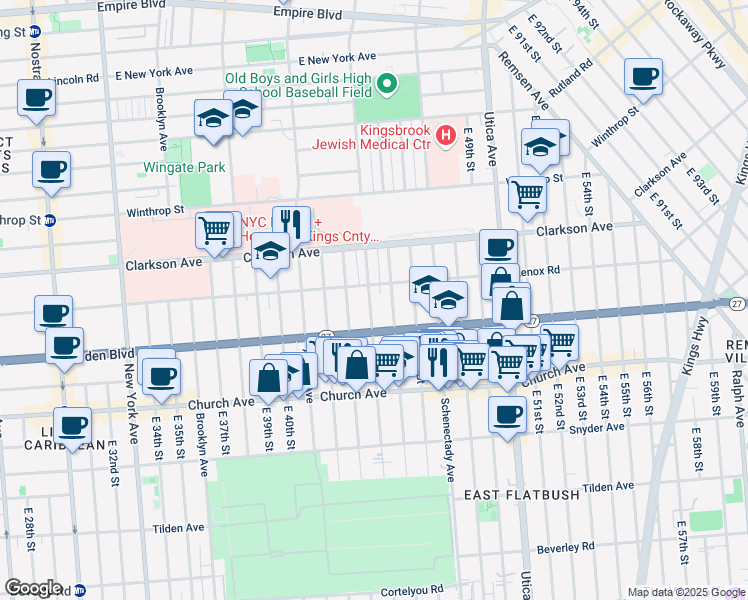 map of restaurants, bars, coffee shops, grocery stores, and more near 772 Troy Avenue in Brooklyn