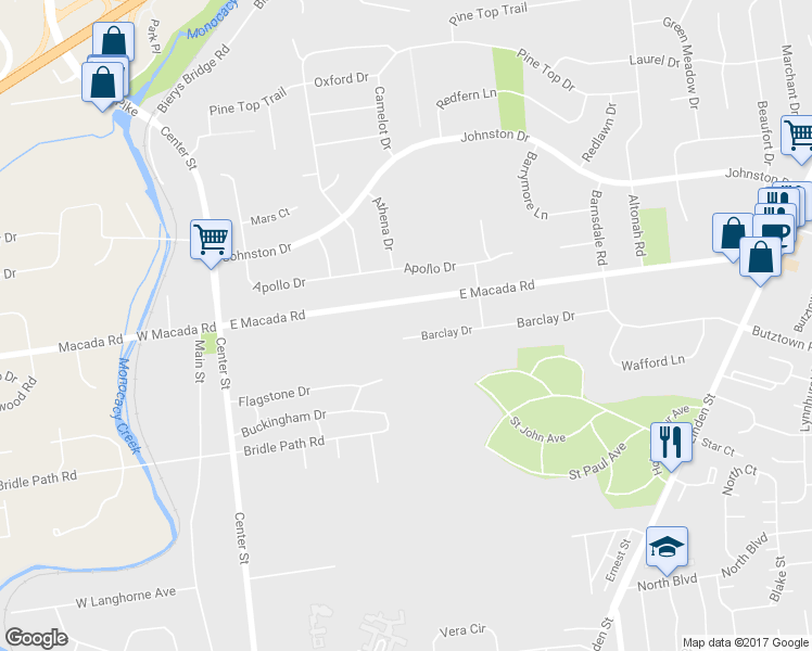 map of restaurants, bars, coffee shops, grocery stores, and more near 425 Barclay Drive in Bethlehem