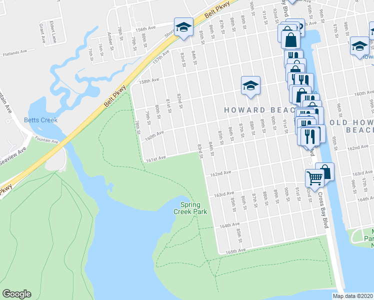 map of restaurants, bars, coffee shops, grocery stores, and more near 81-19 161st Avenue in Queens