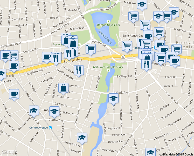 map of restaurants, bars, coffee shops, grocery stores, and more near 30 Chester Road in Lynbrook