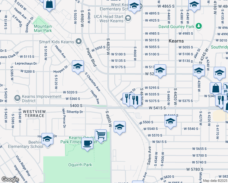 map of restaurants, bars, coffee shops, grocery stores, and more near 4793 West Sarbo Street in Kearns