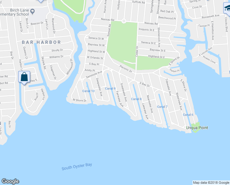 map of restaurants, bars, coffee shops, grocery stores, and more near 39 Fairwater Avenue in Massapequa