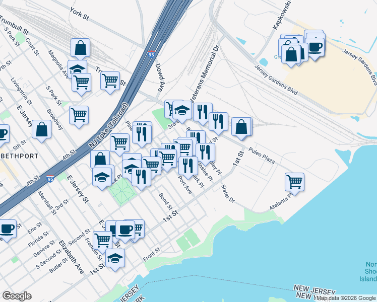 map of restaurants, bars, coffee shops, grocery stores, and more near 212 Inslee Place in Elizabeth