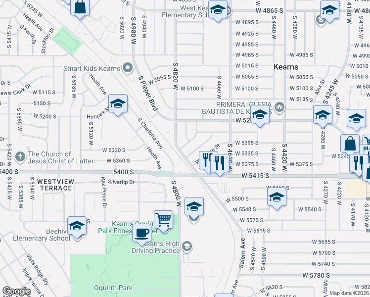 map of restaurants, bars, coffee shops, grocery stores, and more near 4793 West Sarbo Street in Kearns