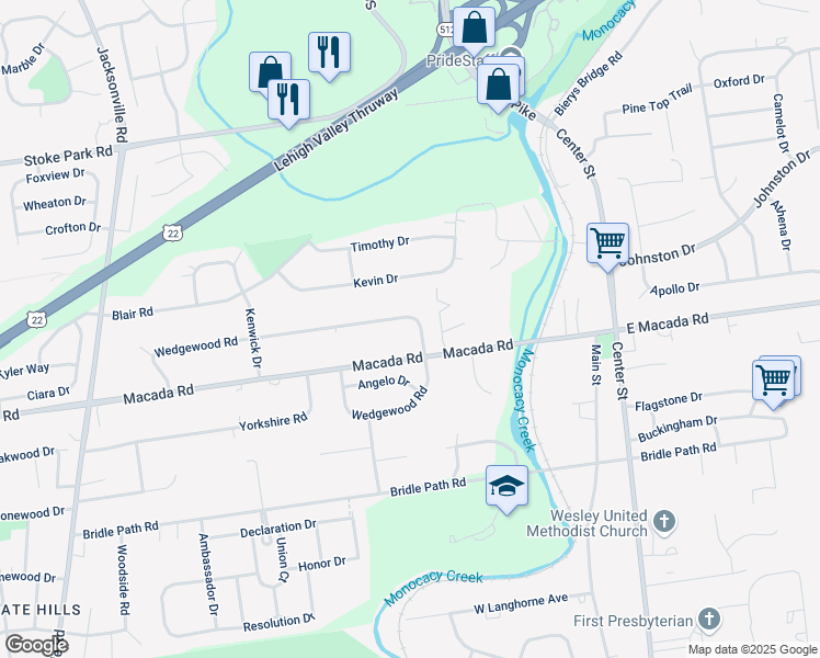 map of restaurants, bars, coffee shops, grocery stores, and more near 355 Wedgewood Road in Bethlehem