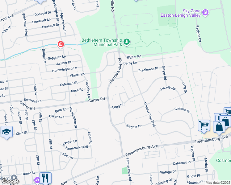 map of restaurants, bars, coffee shops, grocery stores, and more near 4340 Holly Court in Bethlehem