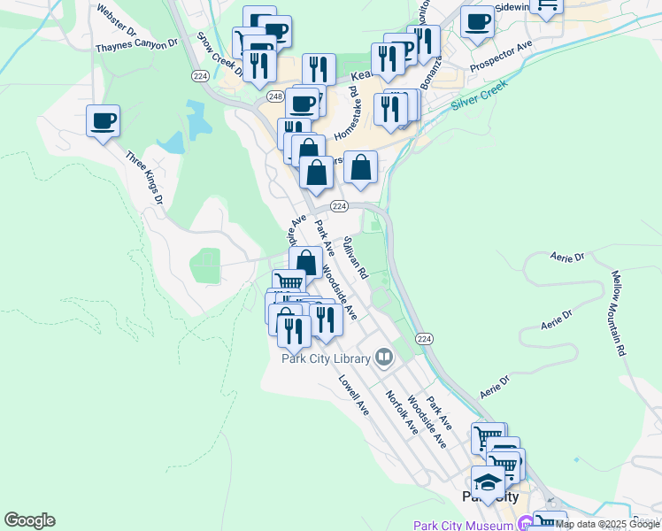 map of restaurants, bars, coffee shops, grocery stores, and more near 1475 Park Avenue in Park City