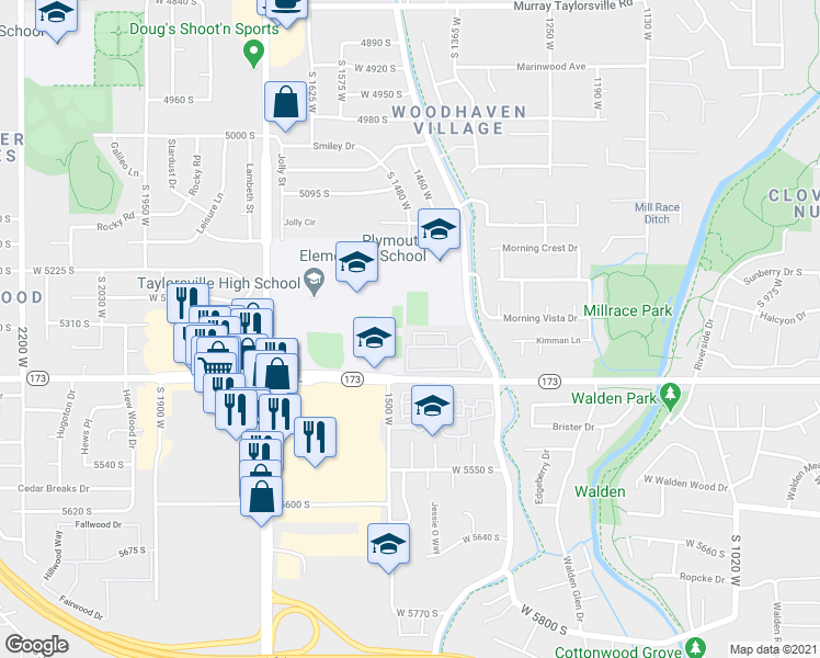 map of restaurants, bars, coffee shops, grocery stores, and more near 1444 Beacon Hill Circle in Taylorsville