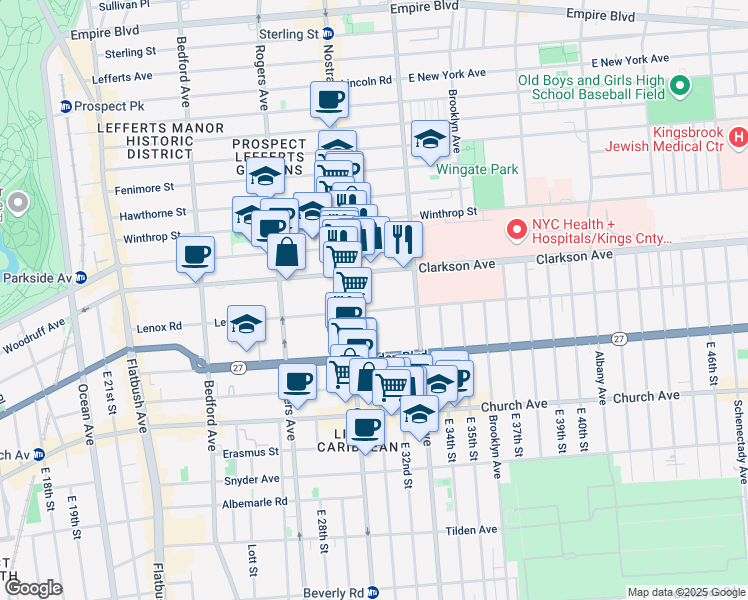 map of restaurants, bars, coffee shops, grocery stores, and more near 333 Lenox Road in Brooklyn