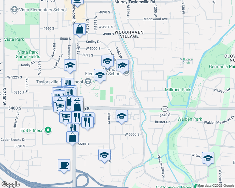 map of restaurants, bars, coffee shops, grocery stores, and more near 1428 Beacon Hill Circle in Taylorsville