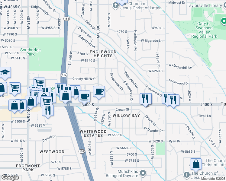 map of restaurants, bars, coffee shops, grocery stores, and more near 5312 Queenswood Drive in Salt Lake City