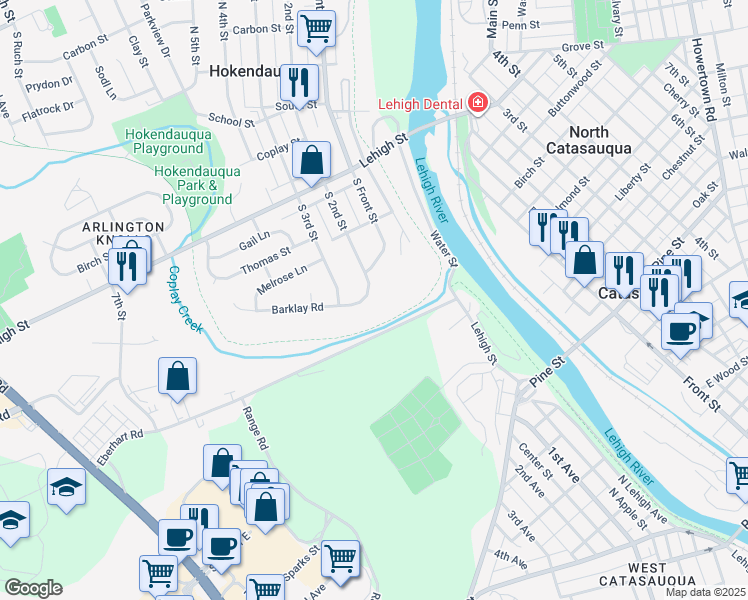 map of restaurants, bars, coffee shops, grocery stores, and more near 3376 South 2nd Street in Hokendauqua