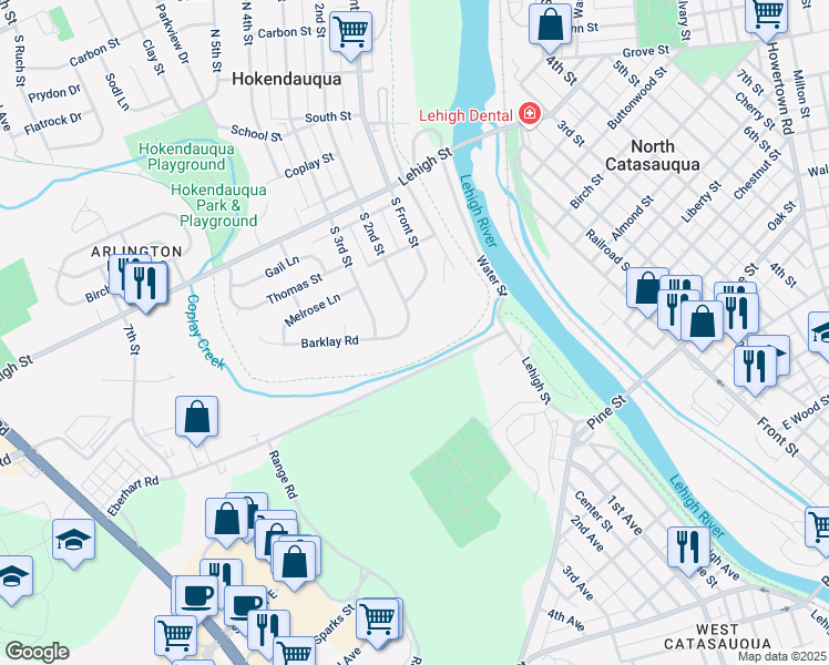 map of restaurants, bars, coffee shops, grocery stores, and more near 3376 South 2nd Street in Hokendauqua