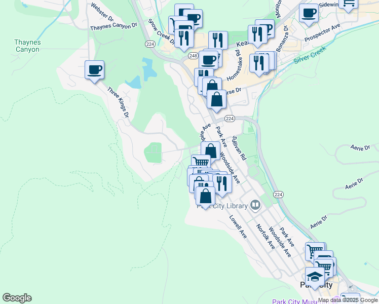 map of restaurants, bars, coffee shops, grocery stores, and more near 362 Lowell Avenue in Park City
