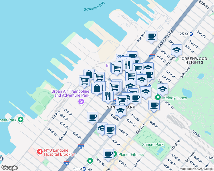map of restaurants, bars, coffee shops, grocery stores, and more near 4210 2nd Avenue in Brooklyn